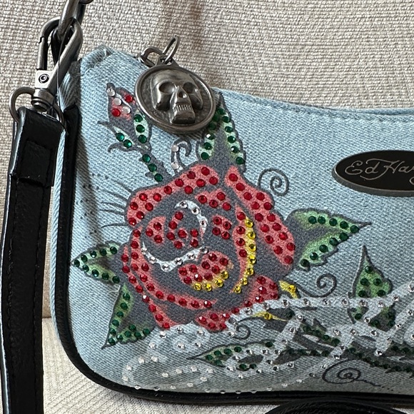 Ed Hardy Gray Shoulder and Crossbody Bag with Embroidery. NWT - Picture 5 of 13